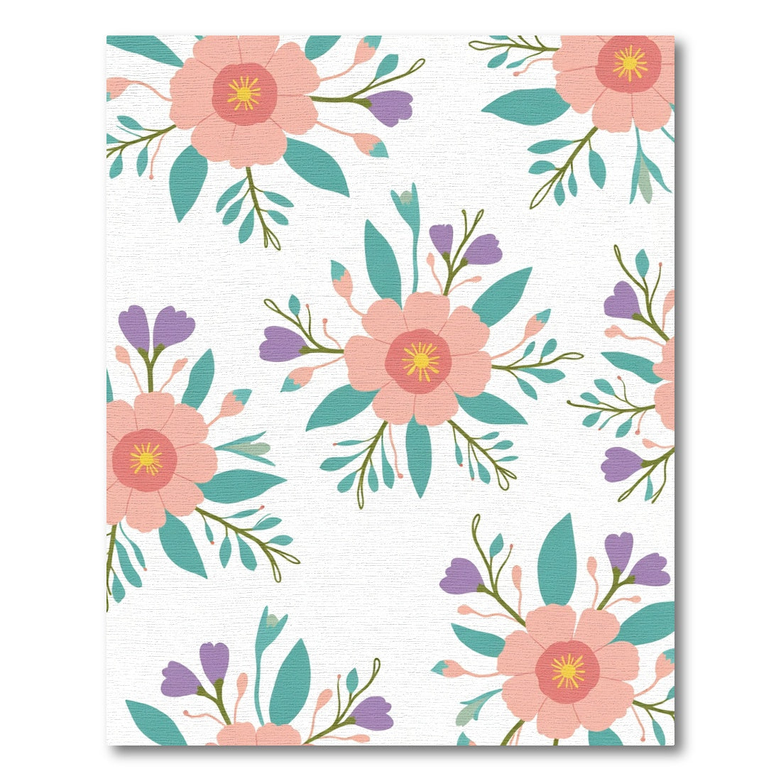 Coral Pink Floral and Lavender Bud Bunch Rug