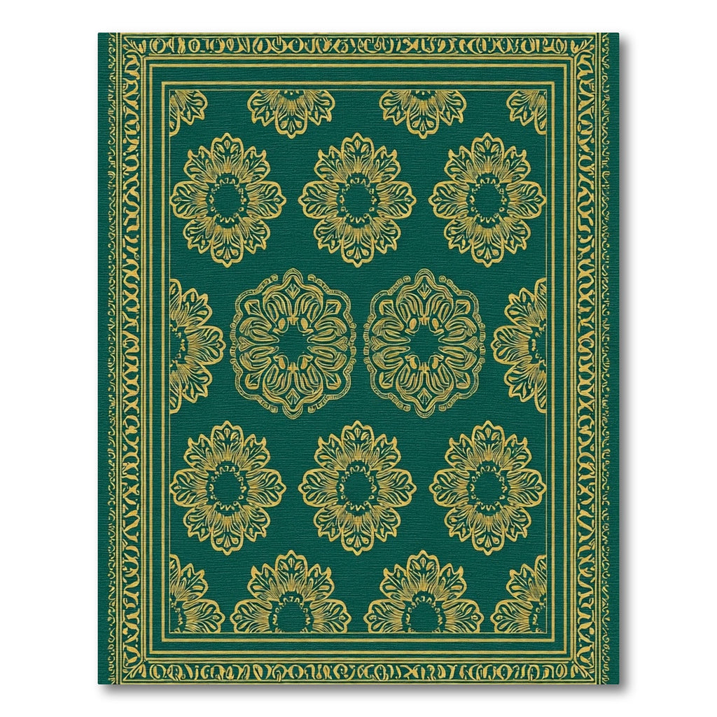 Elegant Emerald Gold Floral Medallion Rug