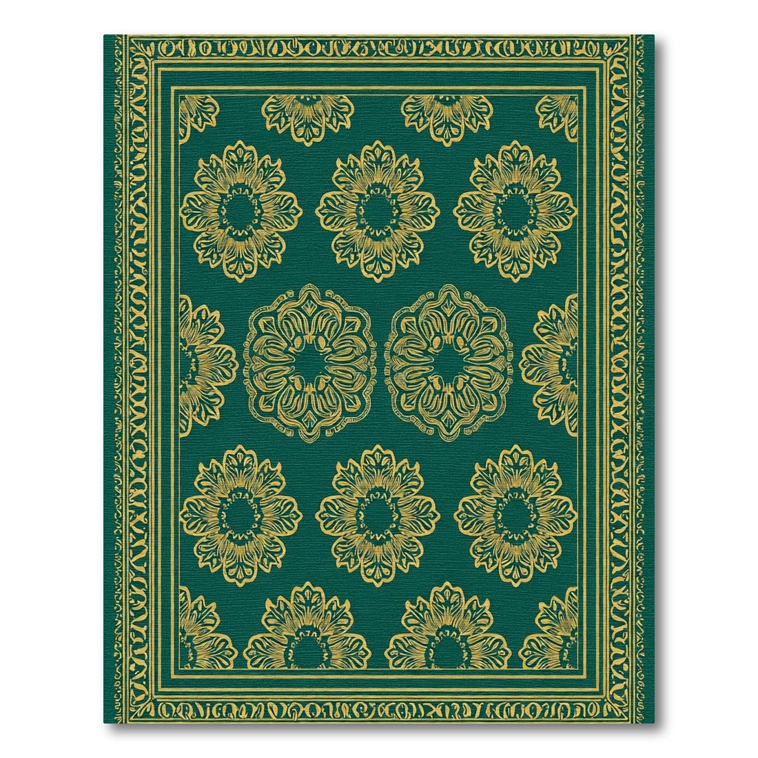 Elegant Emerald Gold Floral Medallion Rug