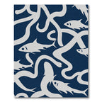 White Fish Navy Abstract Swirl Ruffle Rug