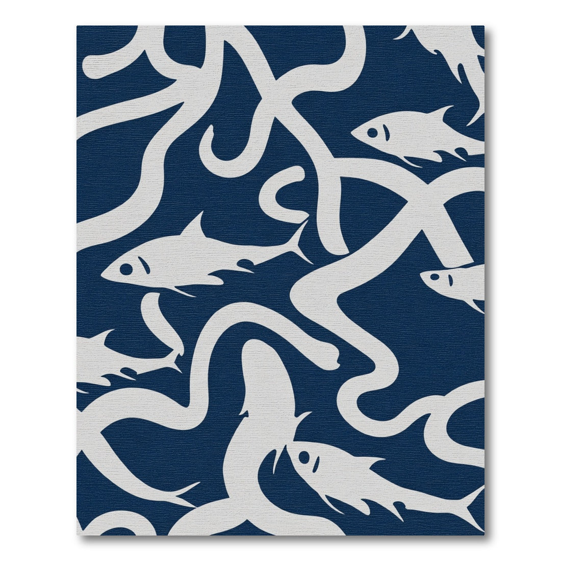 White Fish Navy Abstract Swirl Ruffle Rug