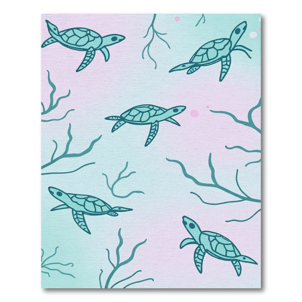 Serene Teal Turtles Coral Gradient Rug