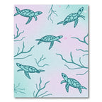 Serene Teal Turtles Coral Gradient Rug