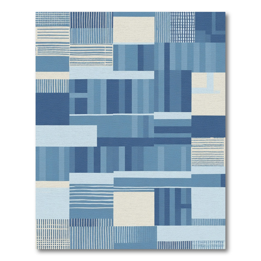 Cool Blue Patchwork Rectangles Rug