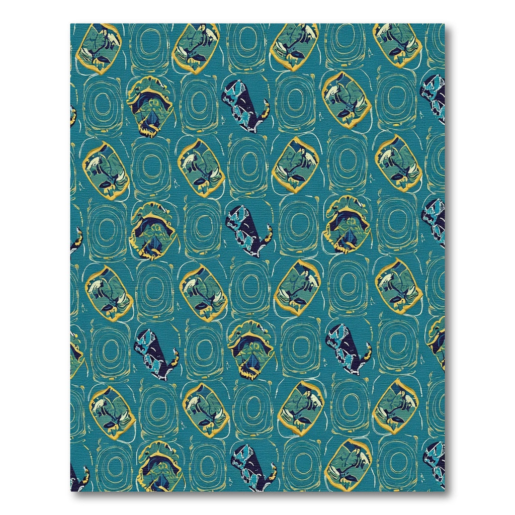 Teal Teal And Gold Animal Motif Rug