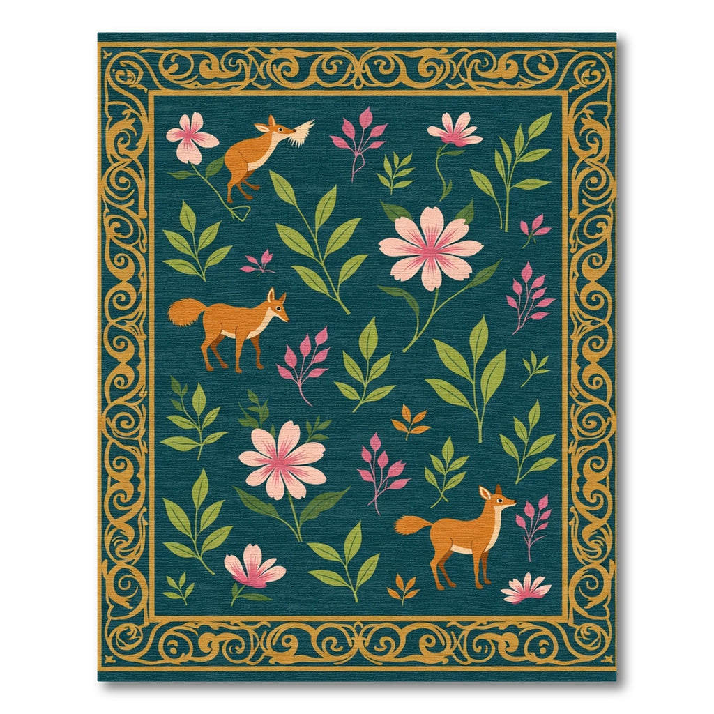 Golden Bordered Fox and Floral Meadow Rug