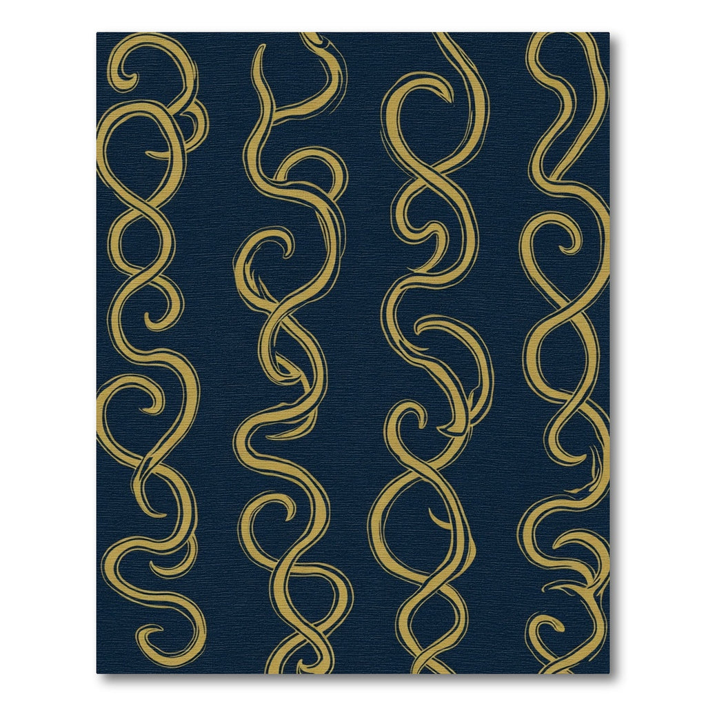 Gold Swirl Vine Navy Blue Rug