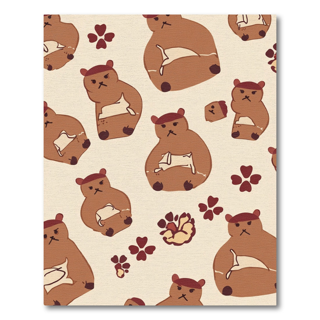Brown Bear Floral Pattern In Cream Rug