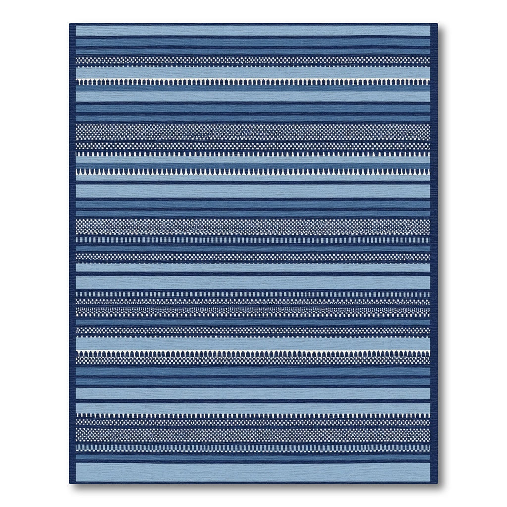 Striped Blue Variety Geometric Border Rug