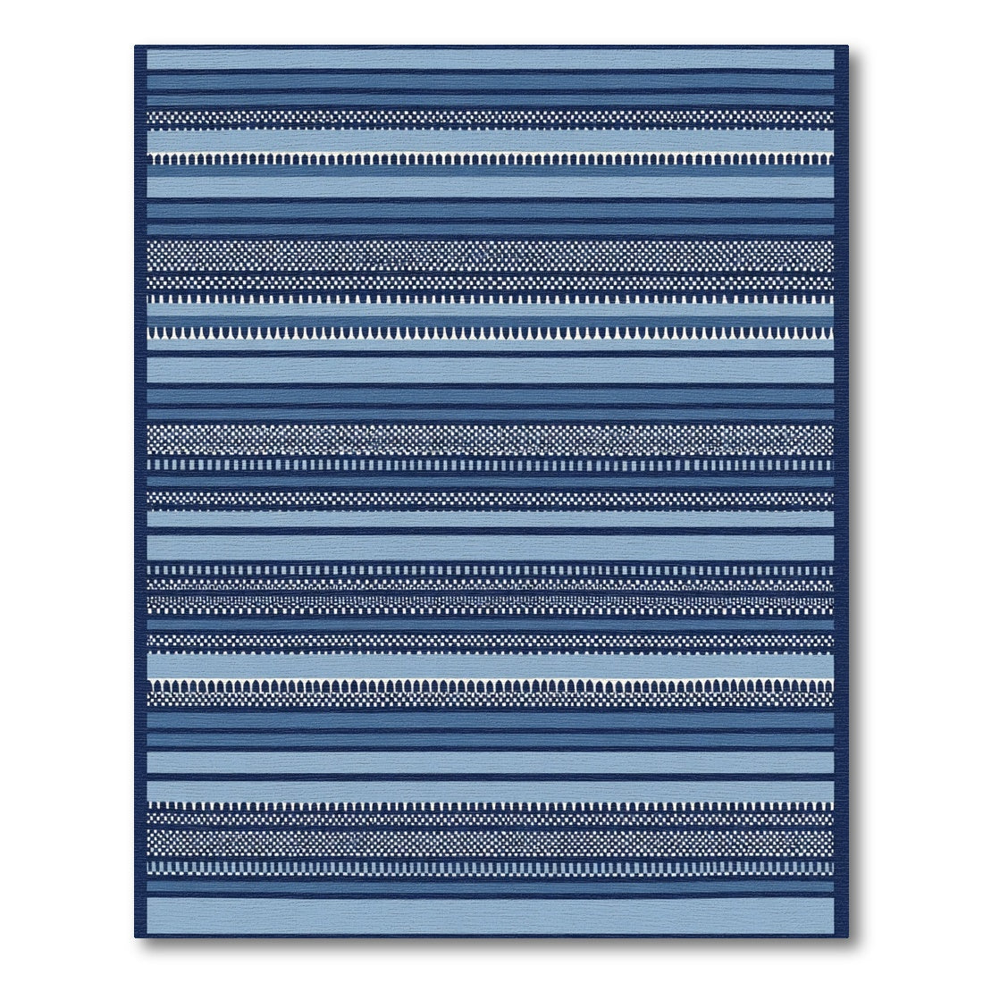 Striped Blue Variety Geometric Border Rug