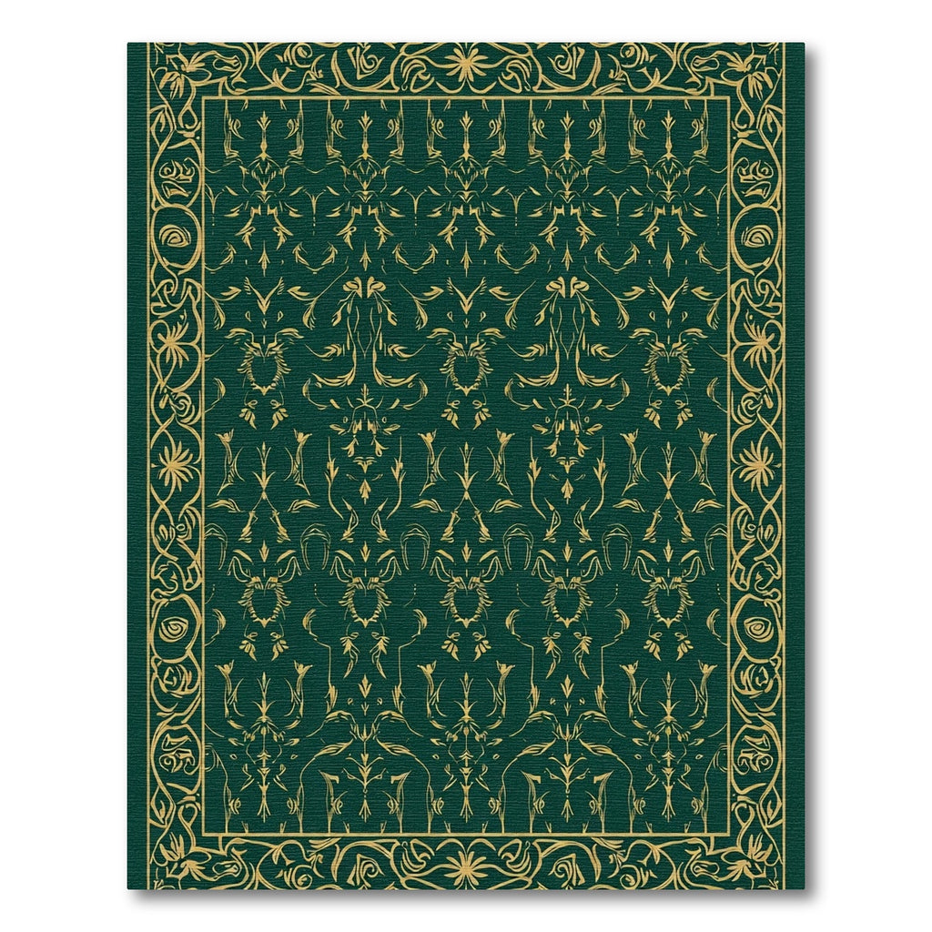 Emerald Green Ornate Floral Border Rug