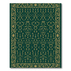 Emerald Green Ornate Floral Border Rug