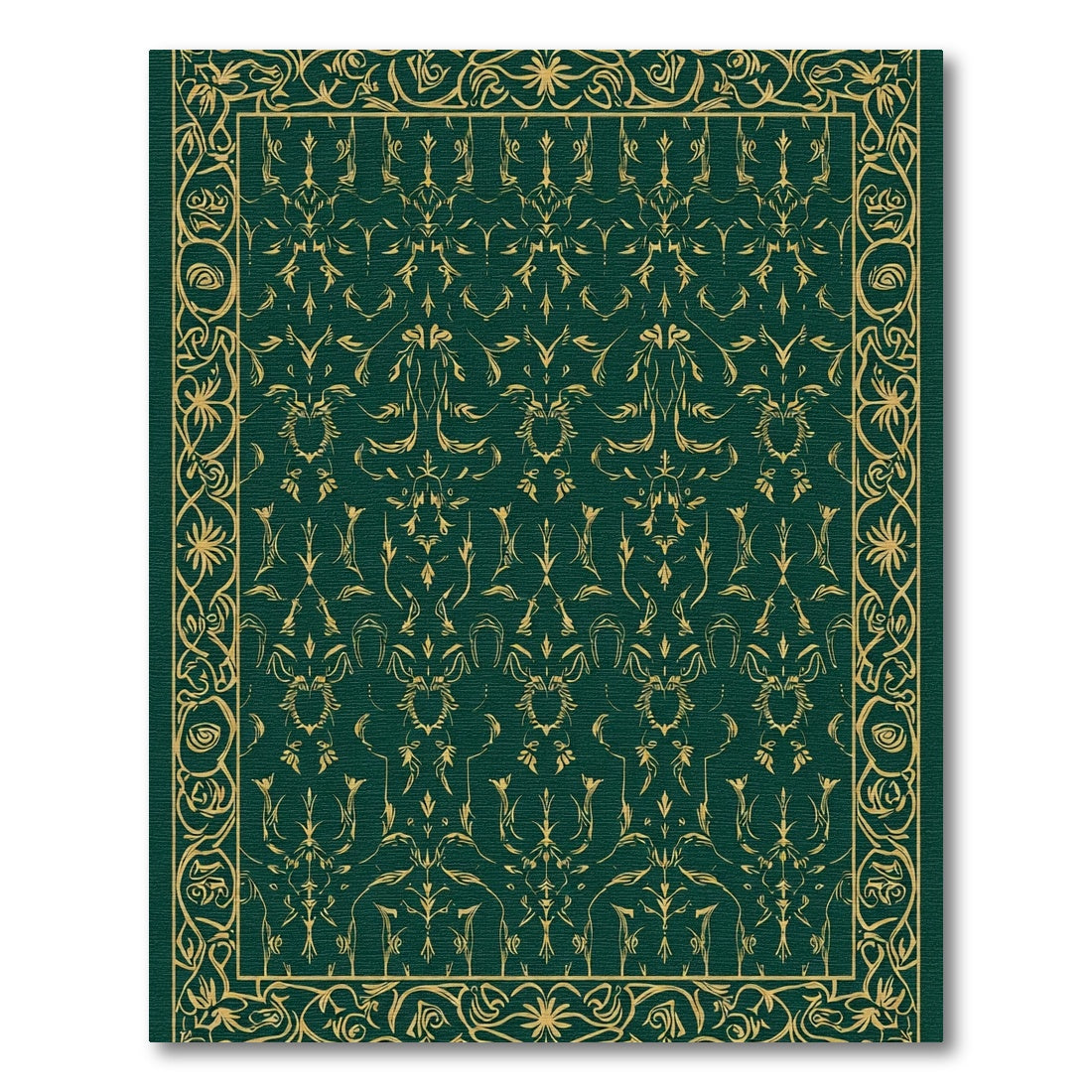 Emerald Green Ornate Floral Border Rug