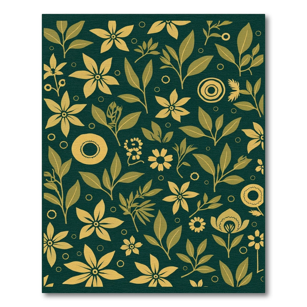 Golden Floral Botanical Branch Pattern Rug