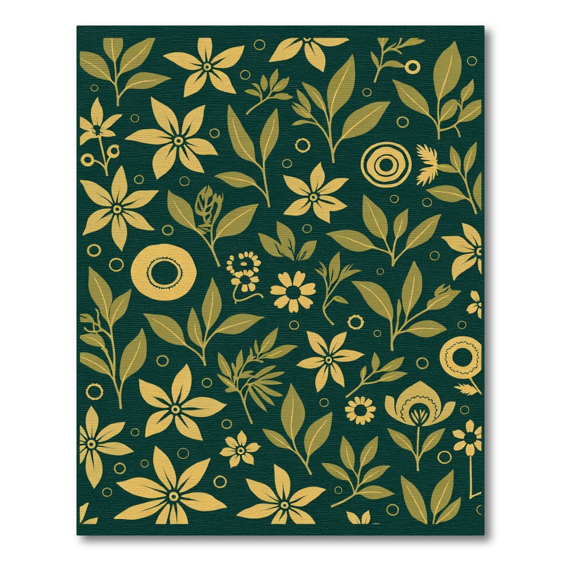 Golden Floral Botanical Branch Pattern Rug