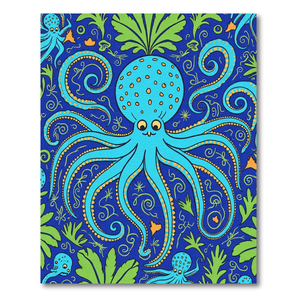 Whimsical Blue Octopus Garden Rug