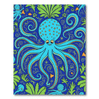 Whimsical Blue Octopus Garden Rug