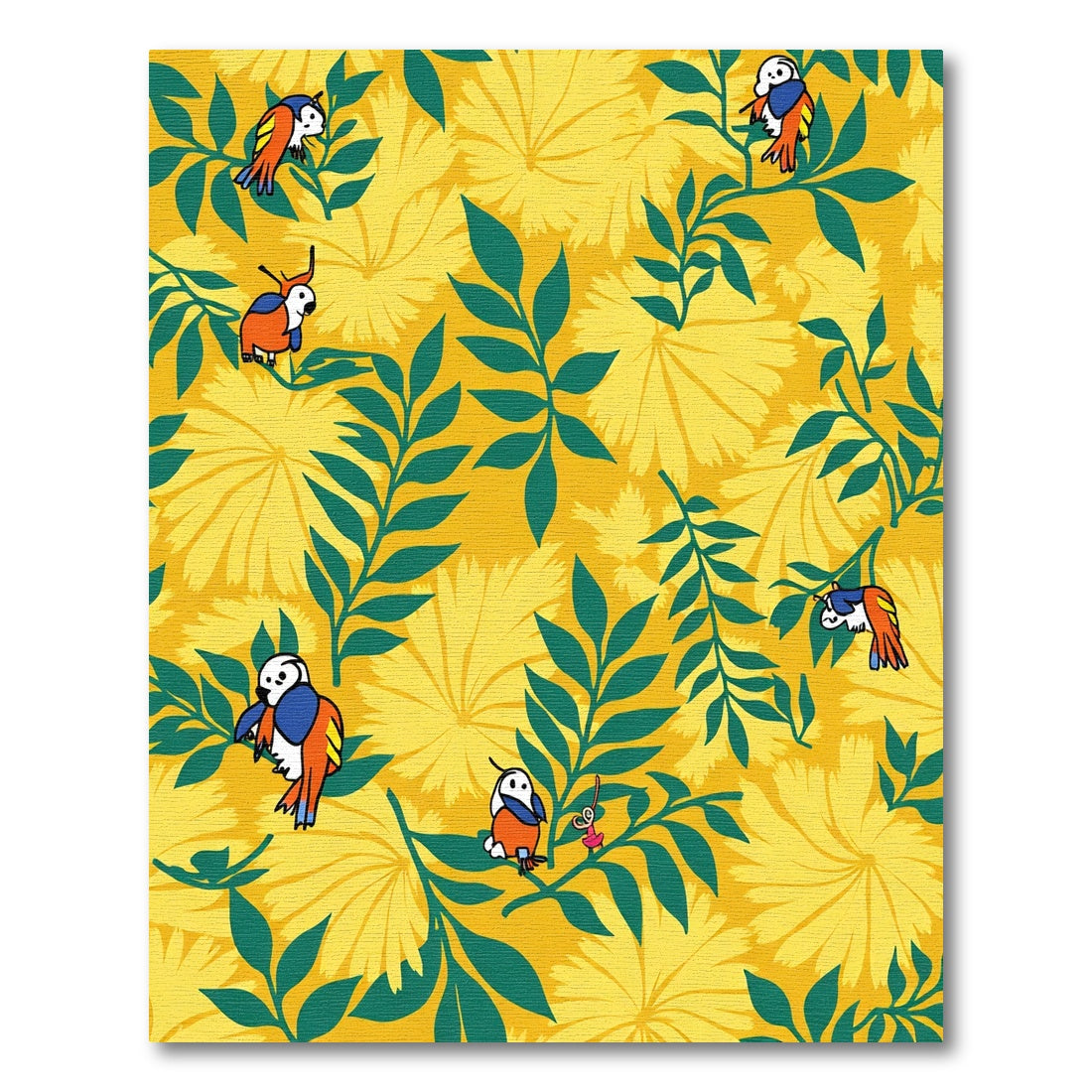 Yellow Floral Parrot Garden Scene Rug