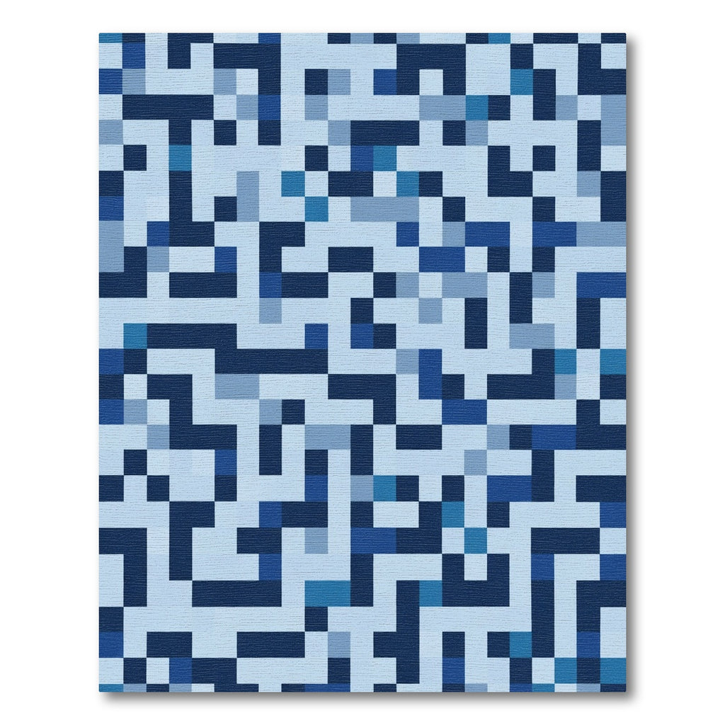 Chic Blue Geometric Pixel Maze Rug