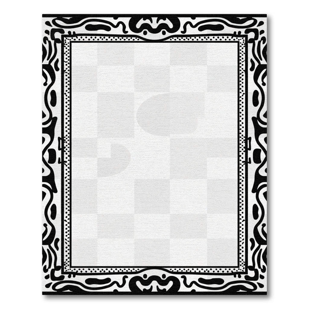 Abstract Black White Organic Border Rug