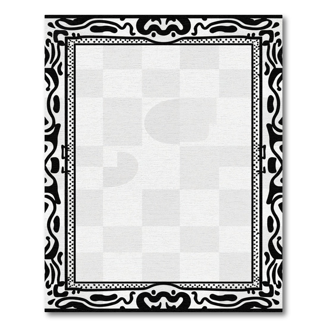 Abstract Black White Organic Border Rug