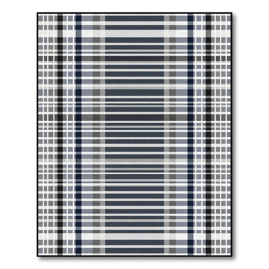 Modern Navy Gray Plaid Stripe Rug
