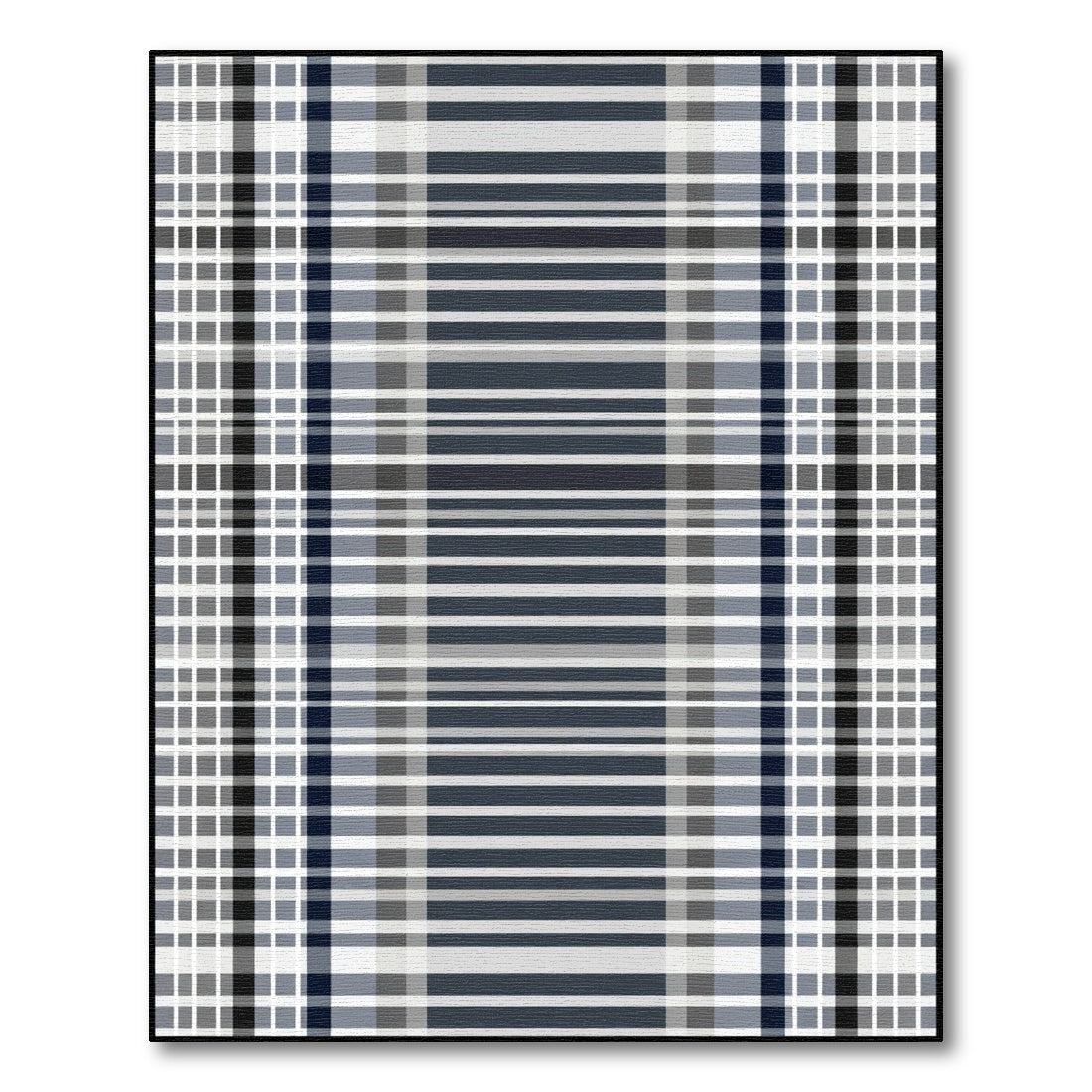 Modern Navy Gray Plaid Stripe Rug