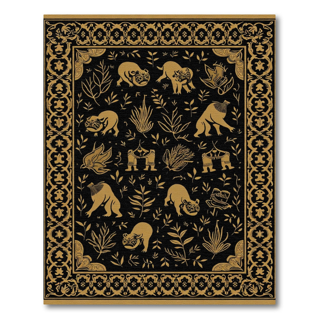 Golden Feline Flora Ornate Border Rug