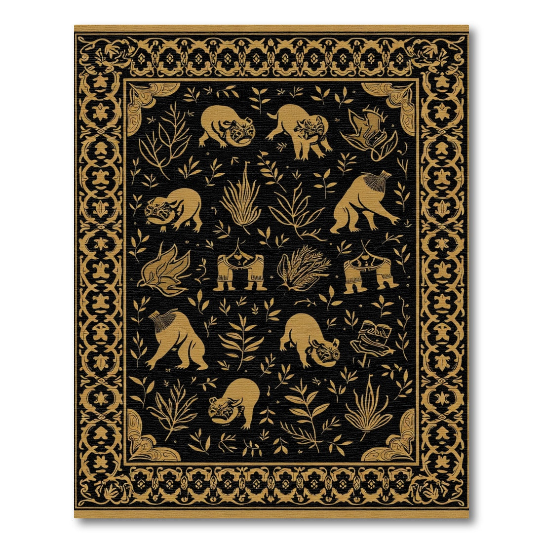 Golden Feline Flora Ornate Border Rug