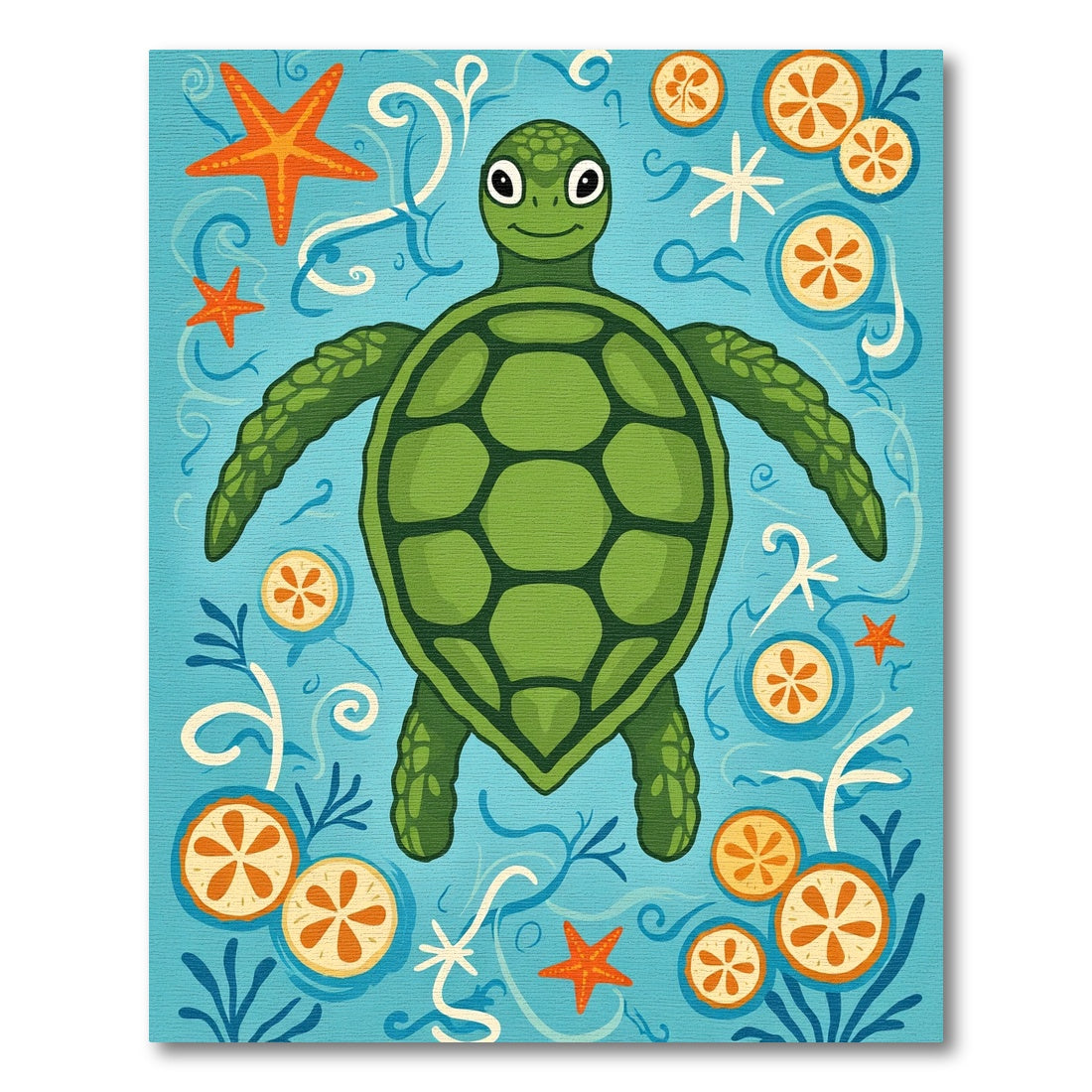Playful Green Turtle Orange Slice Water Rug