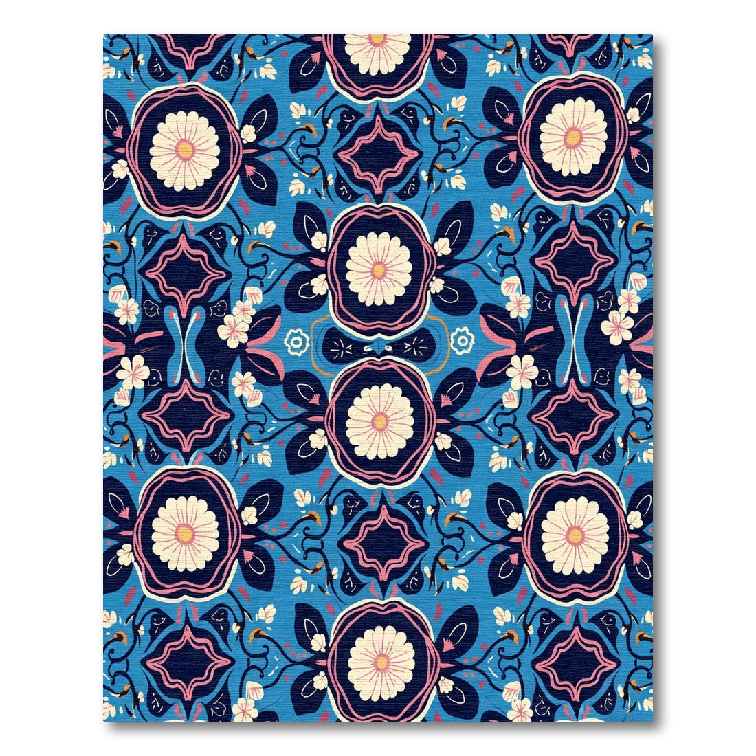 Blue Floral Medallion Garden Rug
