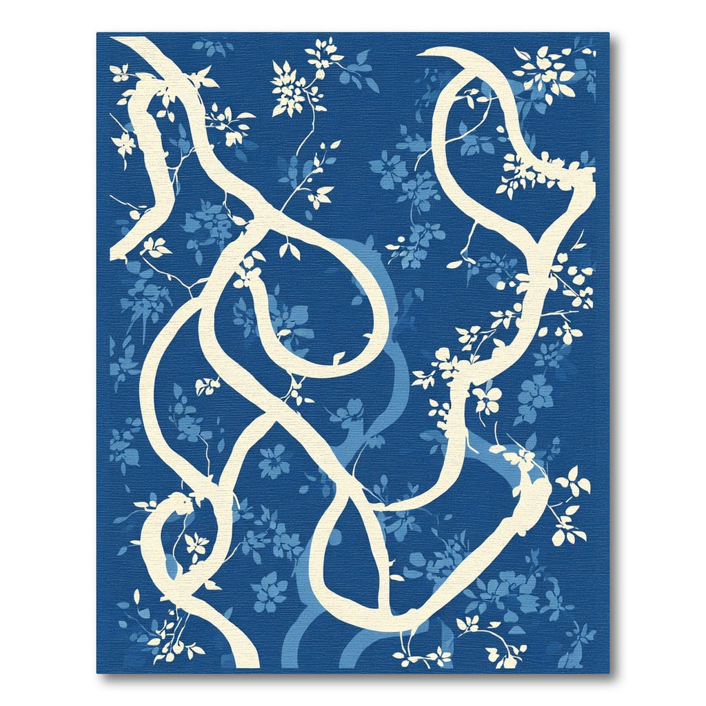 Cream Branches Blossom Blue Field Rug