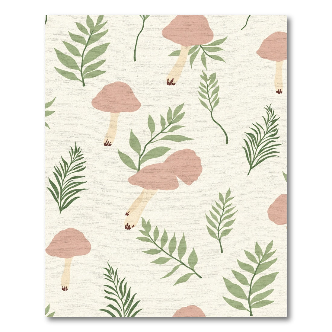 Delicate Pink Mushroom Fern Botanical Arrangement Rug