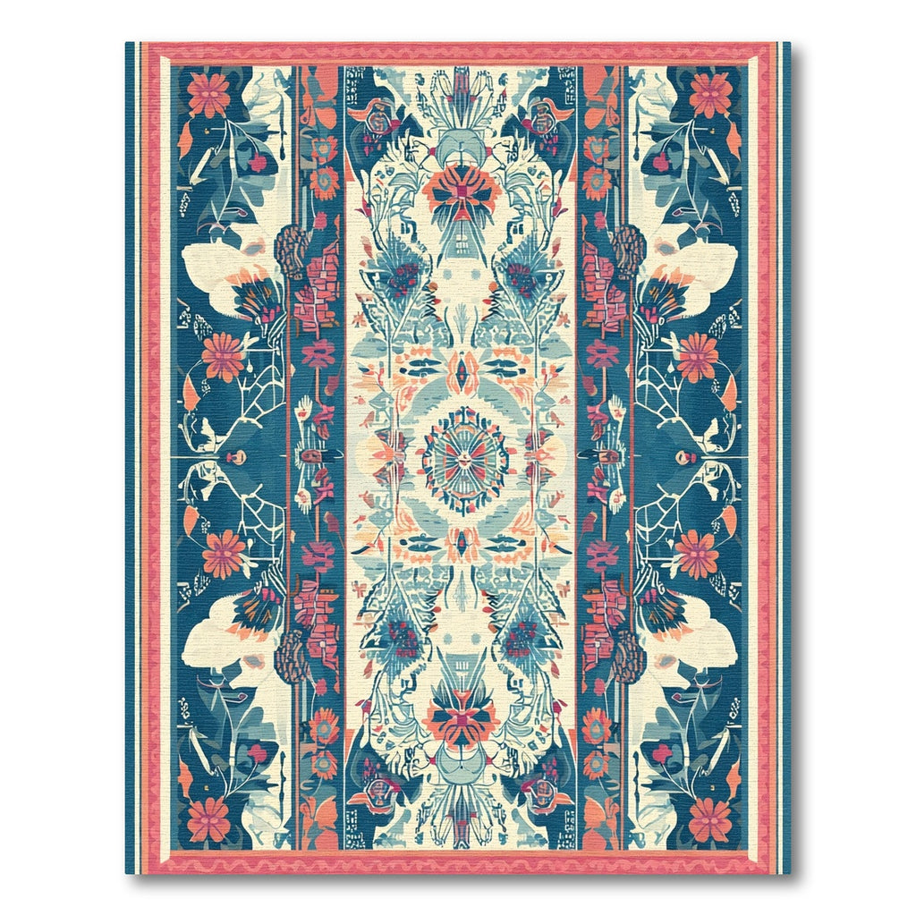 Ornate Teal Orange Floral Medallion Rug