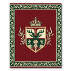 Regal Deer Crest Red Floral Border Rug