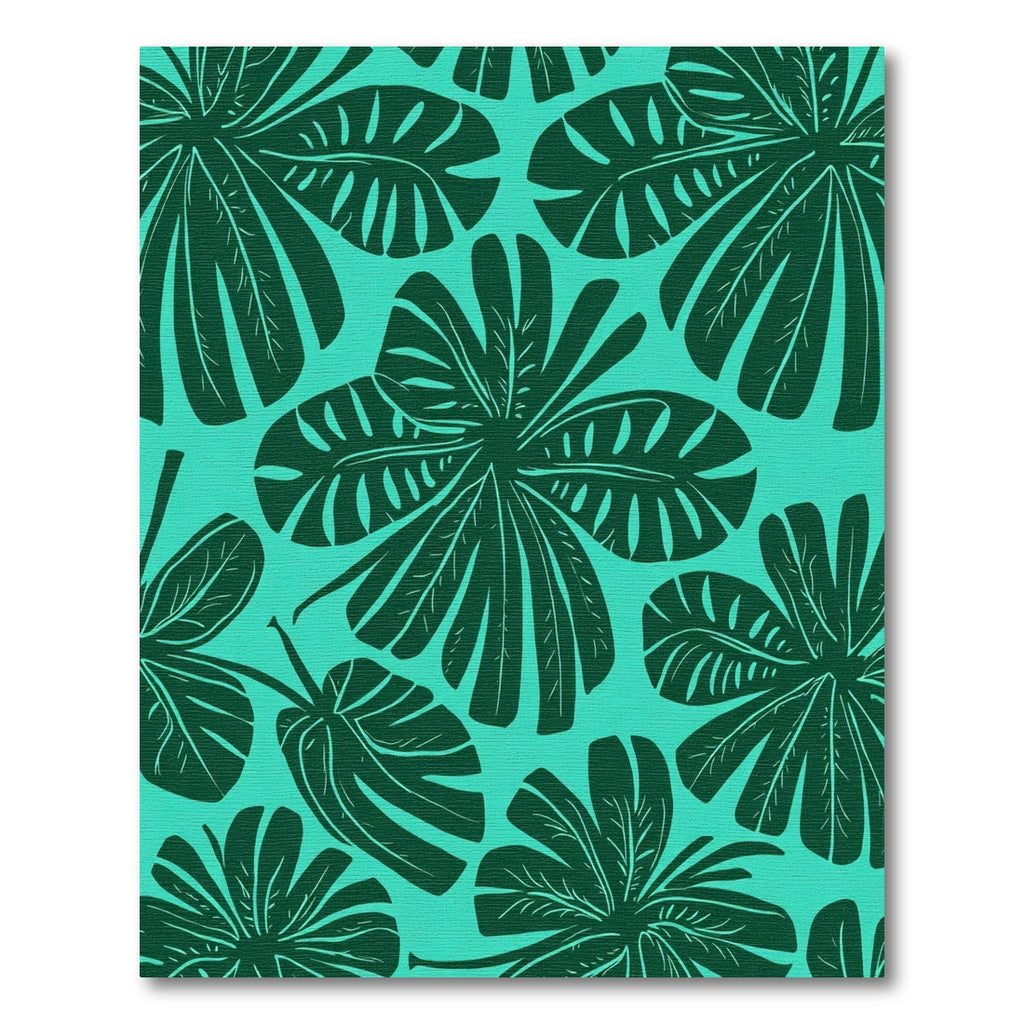 Deep Teal Tropical Leaf Panorama Rug