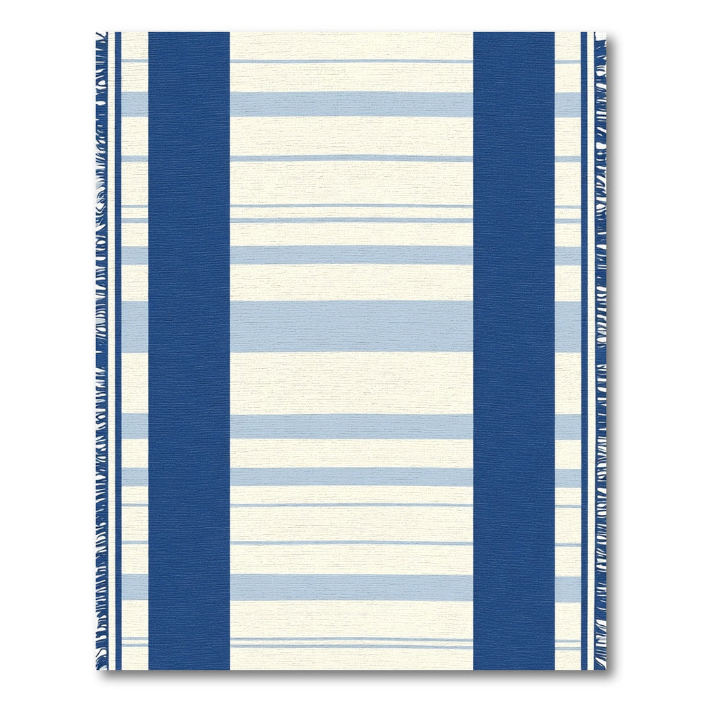 Navy Blue White Stripe Tassel Rug