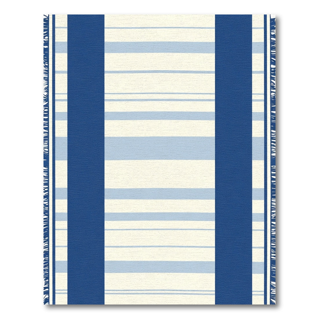 Navy Blue White Stripe Tassel Rug