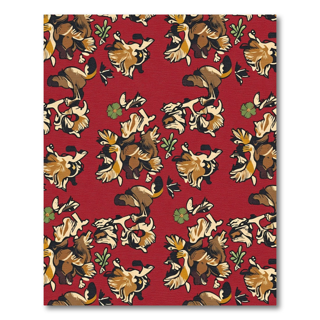 Rustic Brown Floral Creature Composition Rug