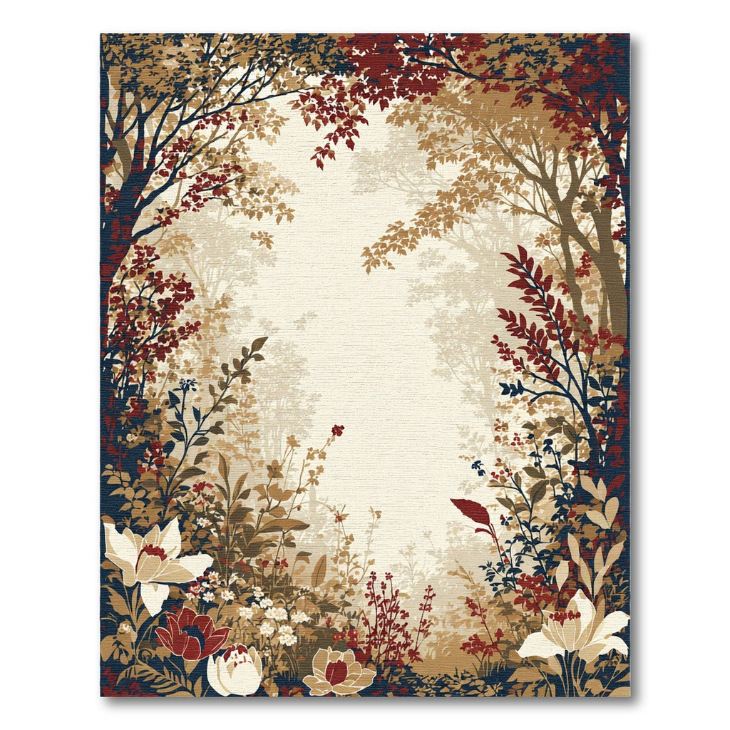 Woodland Floral Medley Tan Red Rug