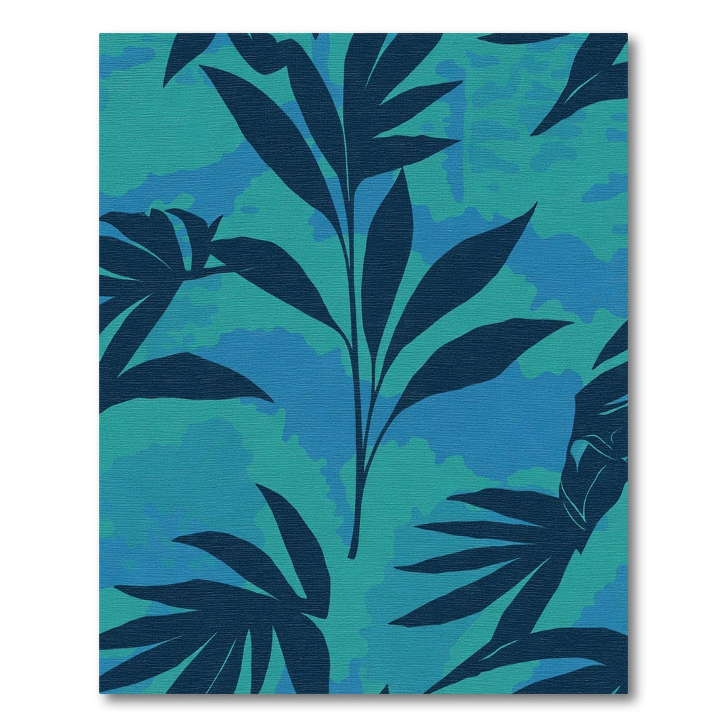 Teal Blue Leafy Tropical Abstract Rug