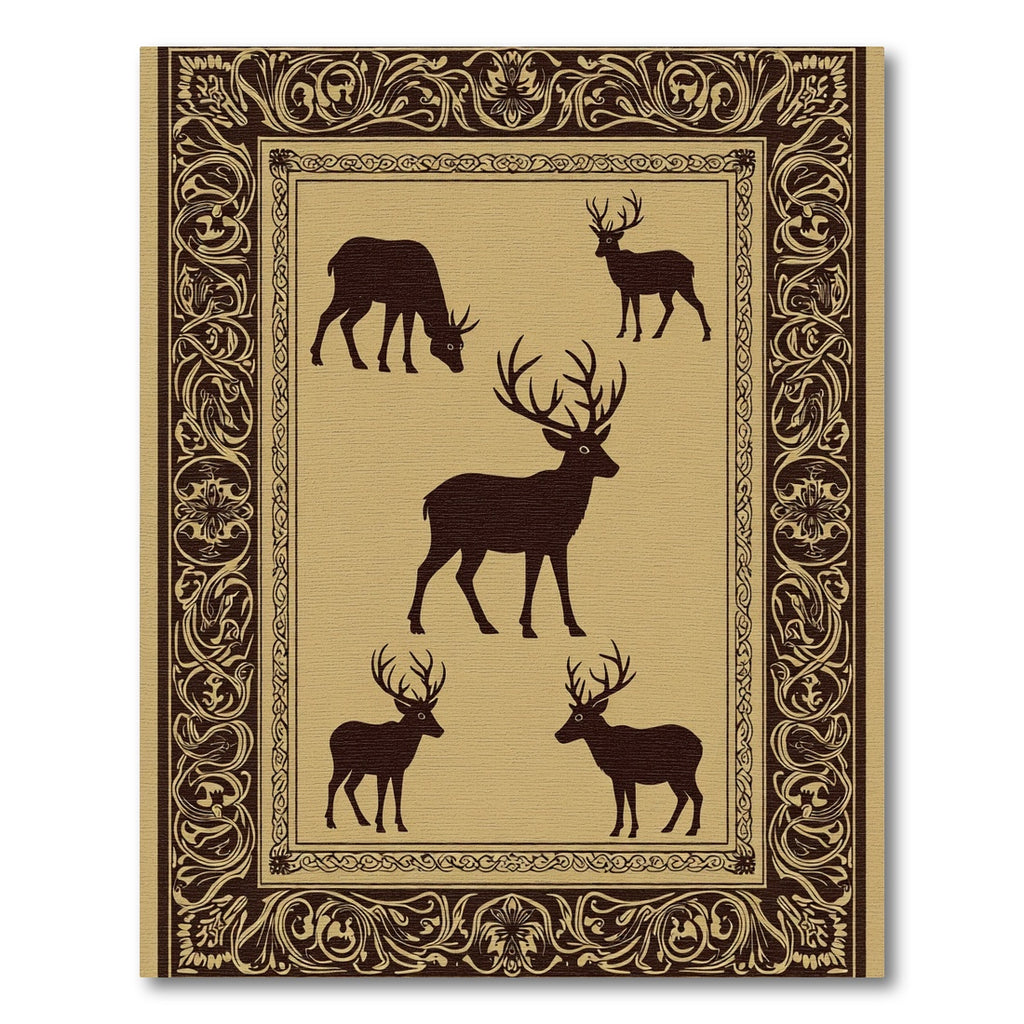 Rich Brown Majestic Deer Forest Border Rug