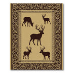 Rich Brown Majestic Deer Forest Border Rug