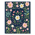 Navy Blue Floral Garden Artwork Rug