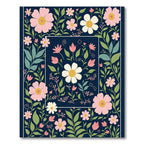 Navy Blue Floral Garden Artwork Rug