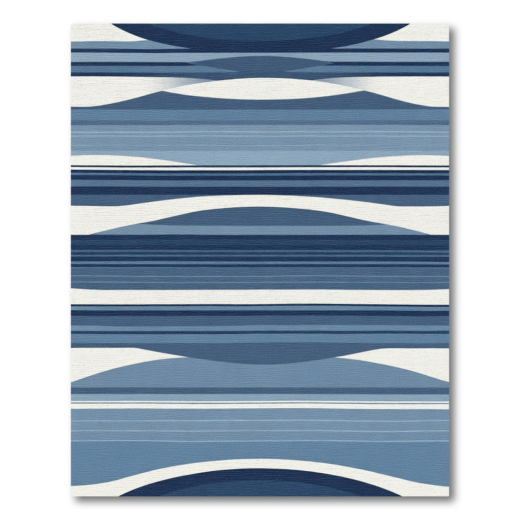 Deep Blue Wave Striped Abstract Rug