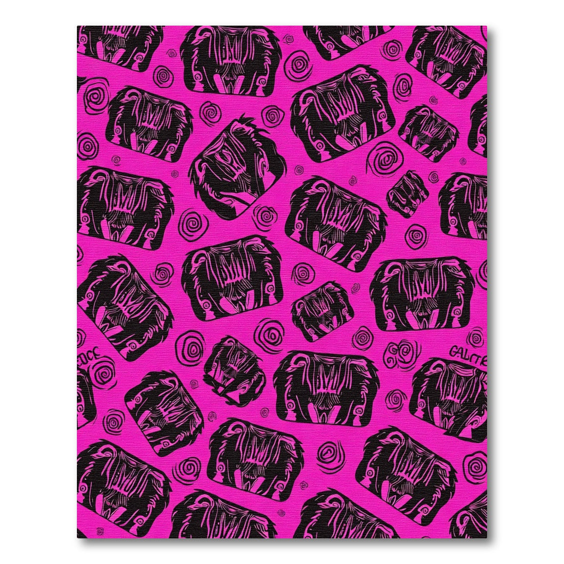 Vivid Pink Black Tribal Element Swirl Rug