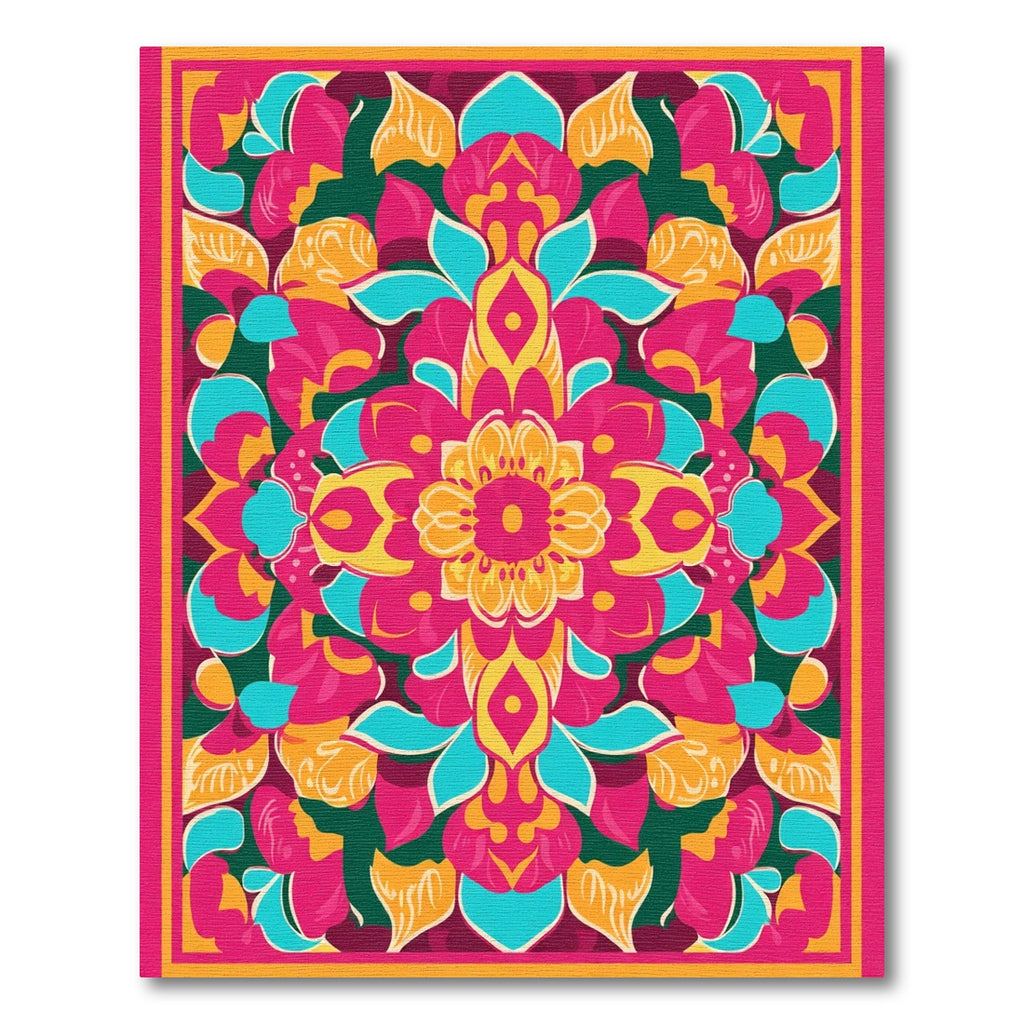 Fuchsia Gold Teal Floral Medallion Rug