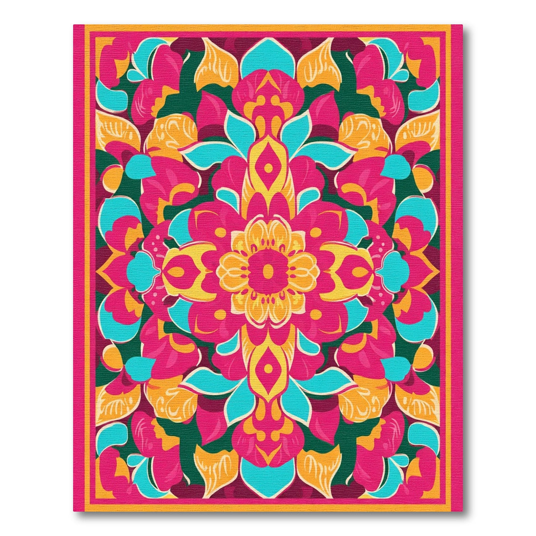 Fuchsia Gold Teal Floral Medallion Rug