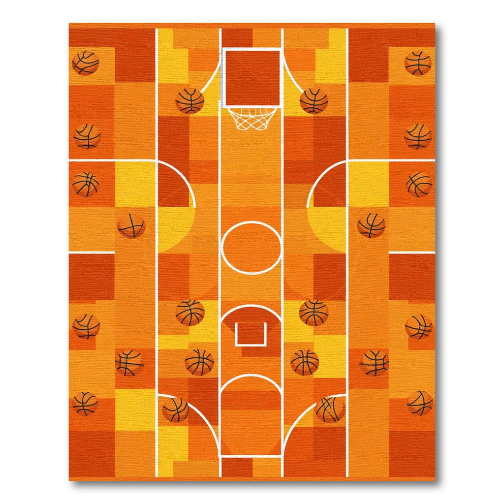 Orange Basketball Court Grid Rug